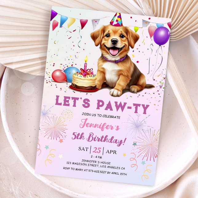 Invitation Anniversaire de chien Faisons la fête Fille Rose C (Créateur téléchargé)