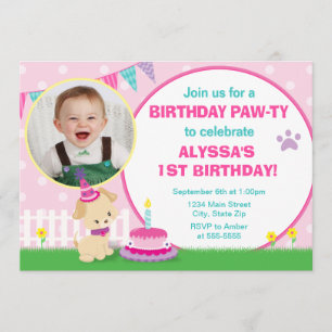 Invitation Anniversaire de Chien rose 5x7 Carte ph