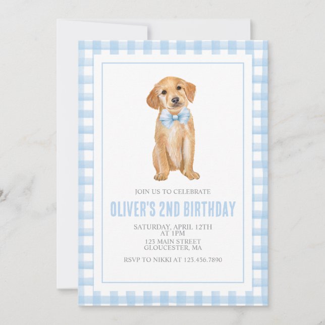 Invitation Anniversaire de chiot préparé à carreaux (Devant)