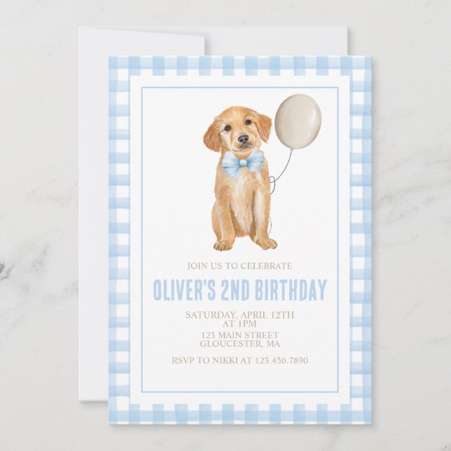 Invitation Anniversaire de chiot préparé à carreaux (Devant)