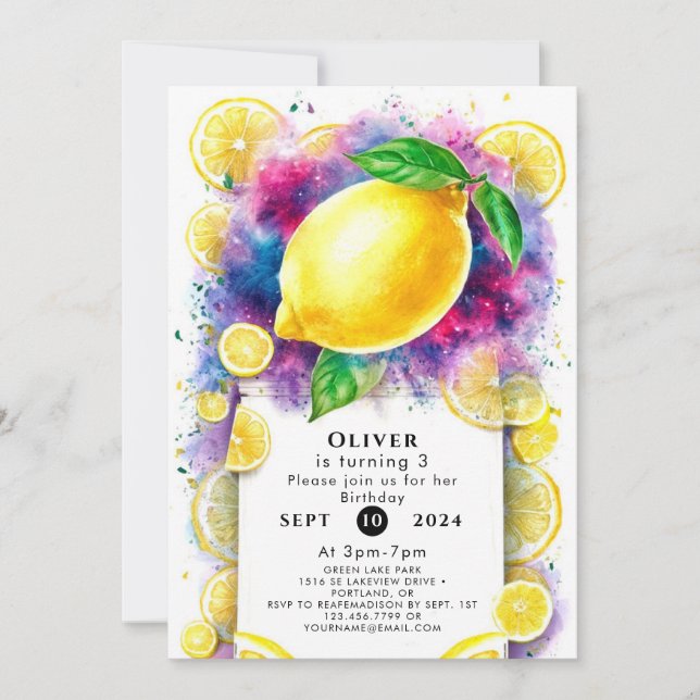 Invitation Anniversaire de citron éditable enchanté (Devant)