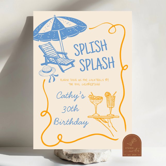 Invitation Anniversaire de Cocktail Estival Quirky Splish Spl (Créateur téléchargé)