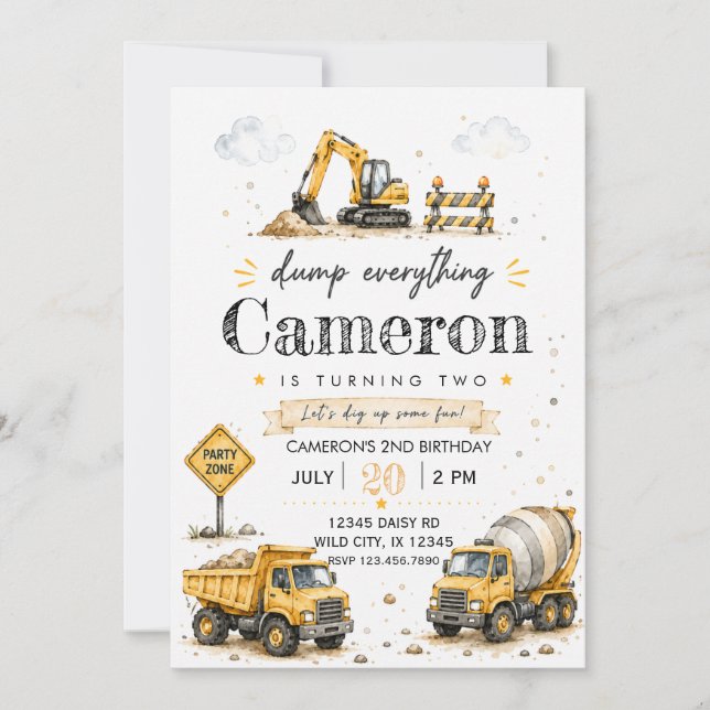 Invitation Anniversaire de construction Tout Déverser (Devant)
