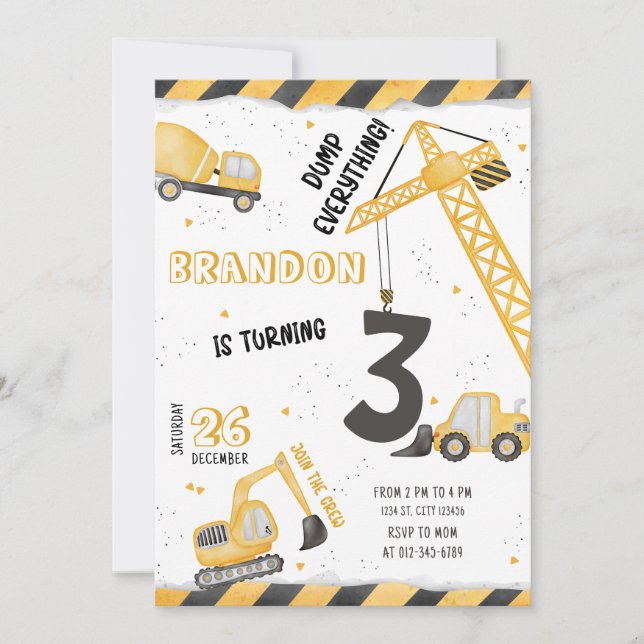 Invitation Anniversaire de construction Truck Part (Devant)