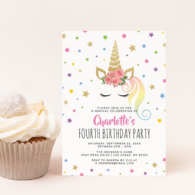 Invitation Anniversaire de conte de fée licorne pastel or mag (Créateur téléchargé)