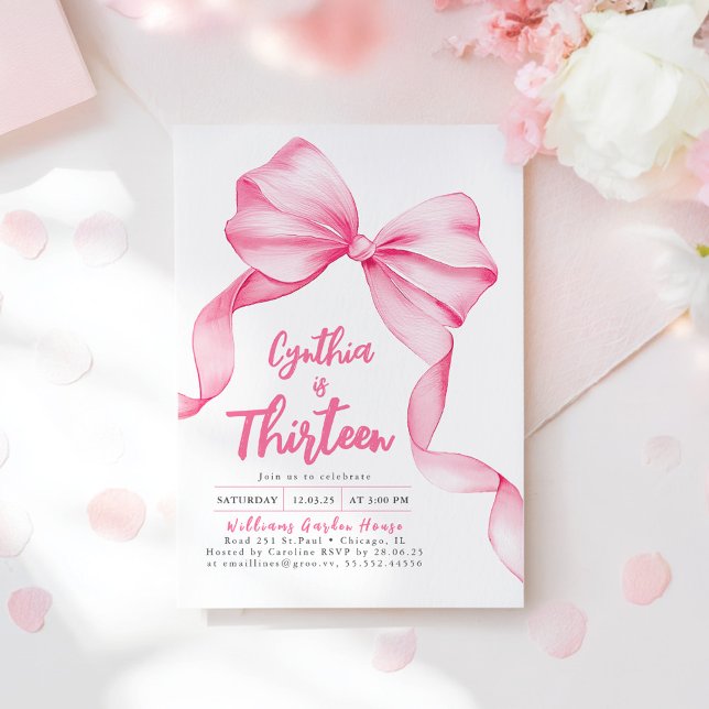 Invitation Anniversaire de Coquette Pink Bow (Pink Bow Birthday Invitation)