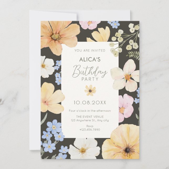 Invitation Anniversaire de couleur pastel floral (Devant)
