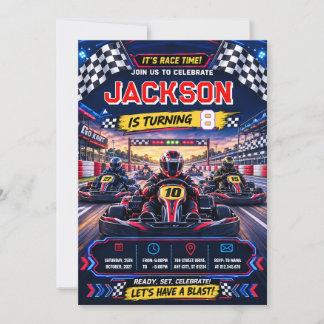 Invitation Anniversaire de course de karting personnalisé
