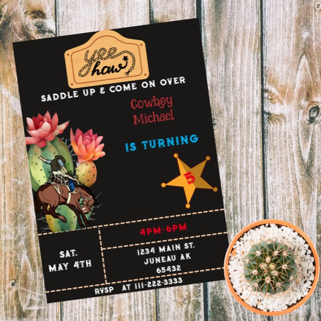 Invitation Anniversaire de cow-boy à cheval Cactus occidental (Créateur téléchargé)