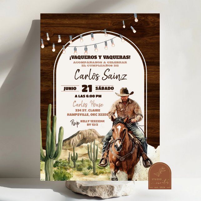 Invitation Anniversaire de Cowboy Espagnol Mexicain du Désert (Créateur téléchargé)