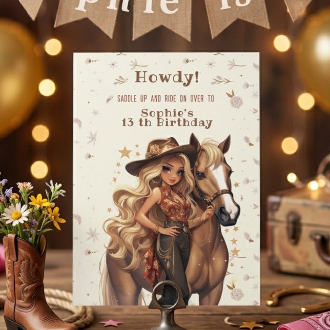 Invitation Anniversaire de cowgirl de Far West (Créateur téléchargé)