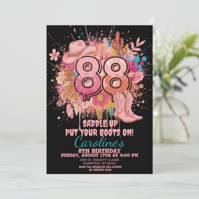 Invitation Anniversaire de Cowgirl Occidental Rustique Rose B (Debout devant)
