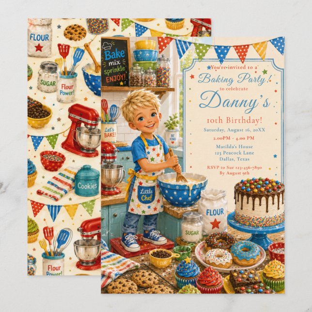 Invitation Anniversaire de cuisson pour enfants (Devant / Derrière)