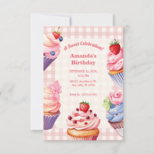 Invitation anniversaire de cupcake rose