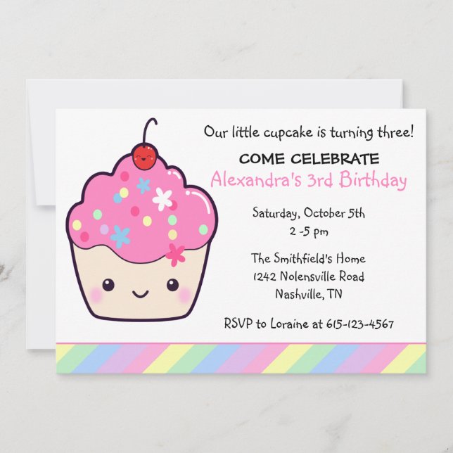 Invitation Anniversaire de Cute Cupcake (Devant)