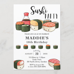 Invitation Anniversaire de Cute Kawaii Sushi Party