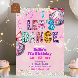Invitation Anniversaire de danse avec des sequins roses et pa