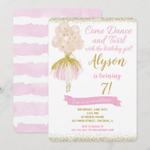 Invitation Anniversaire de danseur de rose et de ballerine
