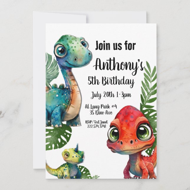 Invitation Anniversaire de Dinosaur (Devant)
