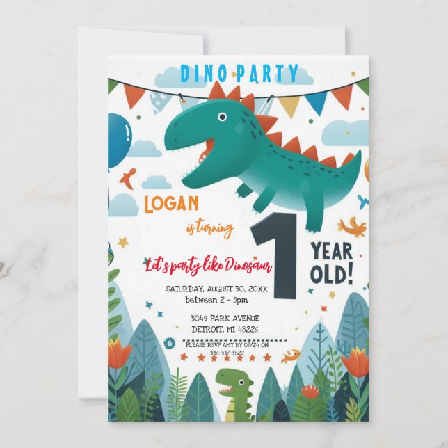 Invitation Anniversaire de Dinosaur (Devant)