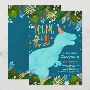 Invitation Anniversaire De Dinosaur Young Wild Et Trois Dinos