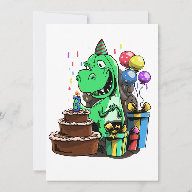 Invitation Anniversaire de dinosaure - 3 ans (Devant)
