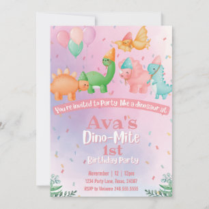 Invitation Anniversaire de Dinosaure Rose
