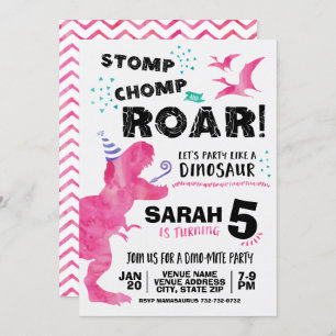 Invitation Anniversaire de Dinosaure Rose
