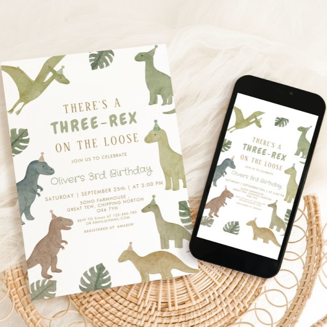 Invitation Anniversaire de dinosaure Trois garçons Rex (Créateur téléchargé)