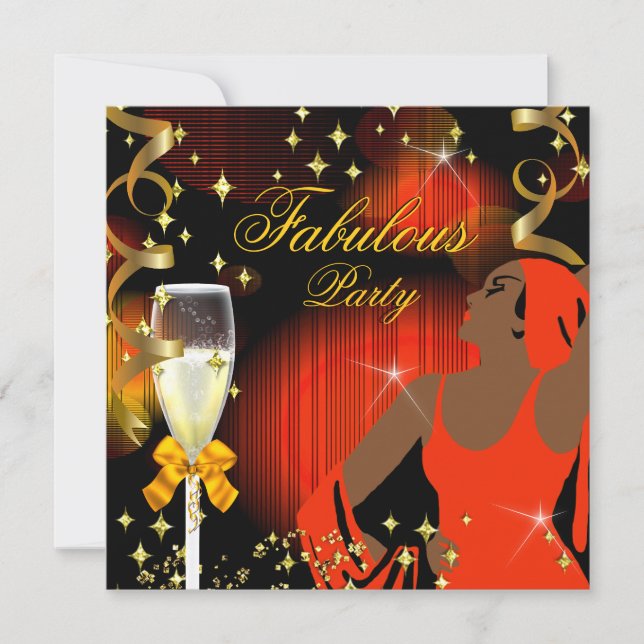 Invitation Anniversaire de Diva Pailleté Orange Jaune Fabuleu (Devant)