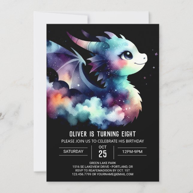 Invitation Anniversaire de dragon mignon artistique (Devant)