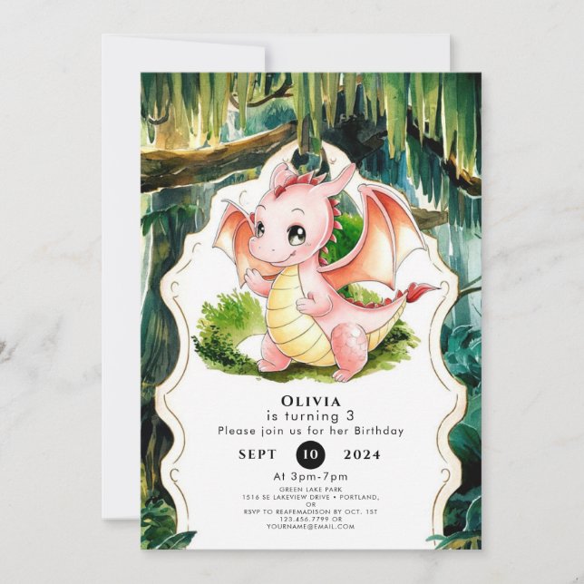 Invitation Anniversaire de Dragon Simple Enchanted (Devant)