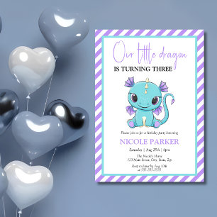 Invitation Anniversaire de Dragonnet Mignon Rayures Violettes