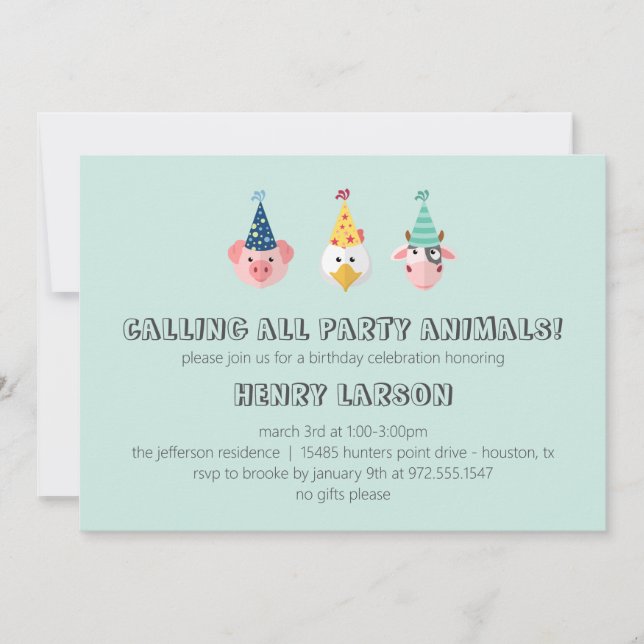 Invitation Anniversaire de enfant animal de la fête de Barnya (Devant)