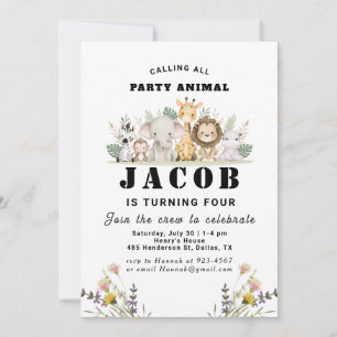 Invitation Anniversaire de enfant animal de la fête fleur sau