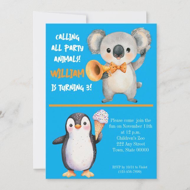 Invitation Anniversaire de enfant Animaux de fête (Devant)