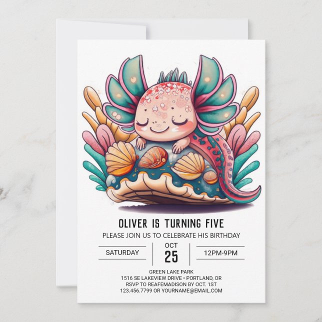 Invitation Anniversaire de enfant Axolotl (Devant)
