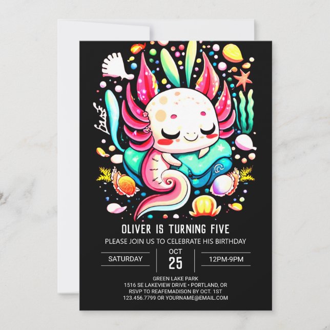 Invitation Anniversaire de enfant Axolotl moderne (Devant)
