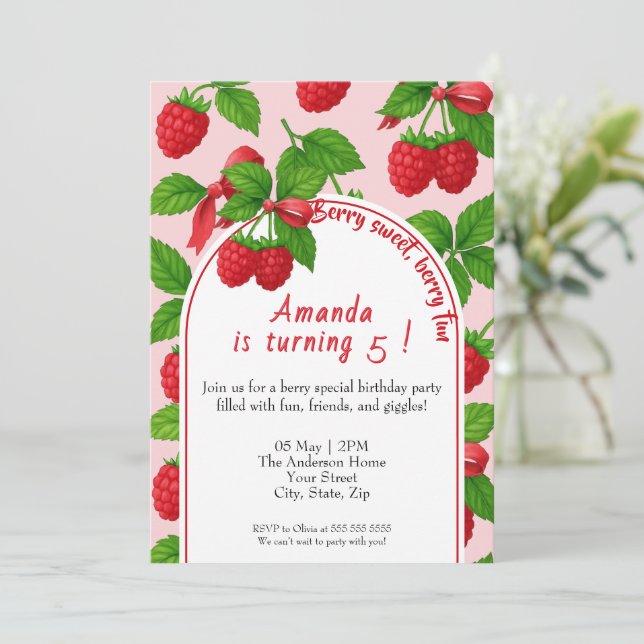 Invitation Anniversaire de enfant Berry Sweet Raspberry (Debout devant)
