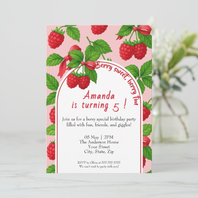 Invitation Anniversaire de enfant Berry Sweet Raspberry (Debout devant)
