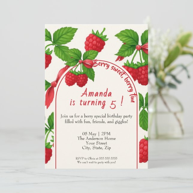 Invitation Anniversaire de enfant Berry Sweet Raspberry (Debout devant)