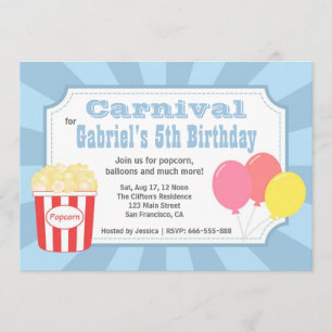 Invitation Anniversaire de enfant - Carnaval avec Popcorn et
