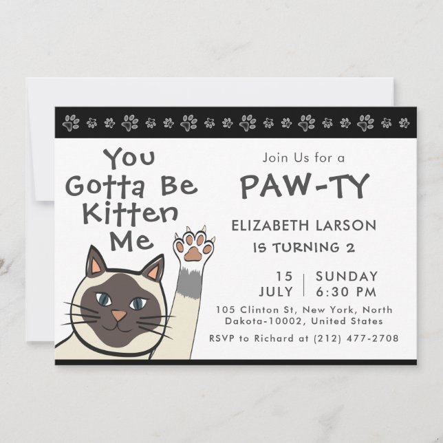 Invitation Anniversaire de enfant Chat Vous Devez Être Kitten (Devant)