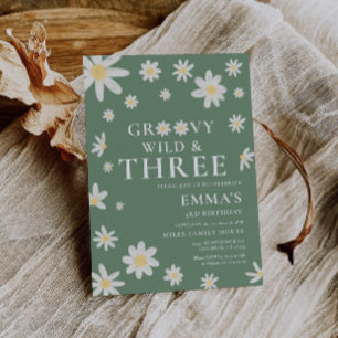 Invitation Anniversaire de enfant Daisy Sage Green