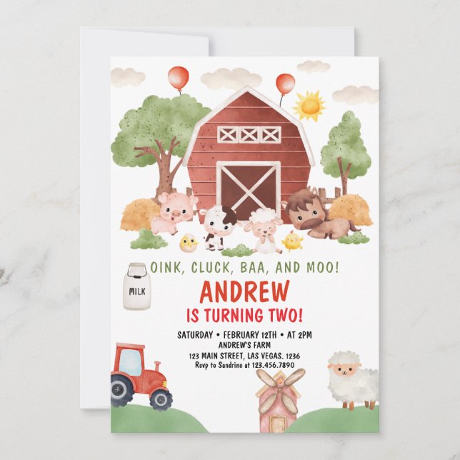Invitation Anniversaire de enfant d'animaux de ferme (Devant)