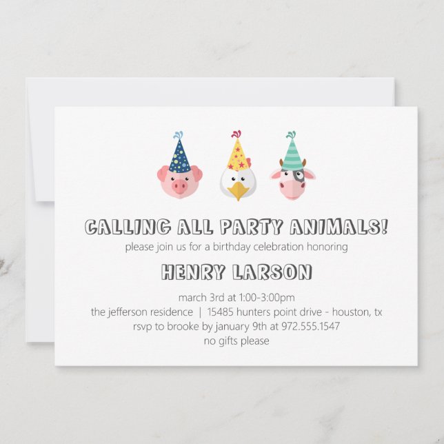 Invitation Anniversaire de enfant d'animaux de ferme à l'Invi (Devant)