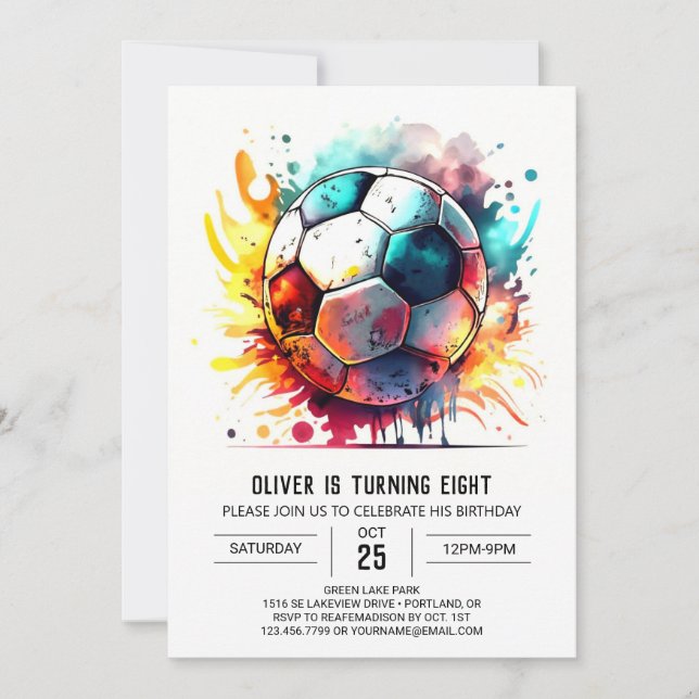 Invitation Anniversaire de enfant d'aquarelle de sport Whimsi (Devant)
