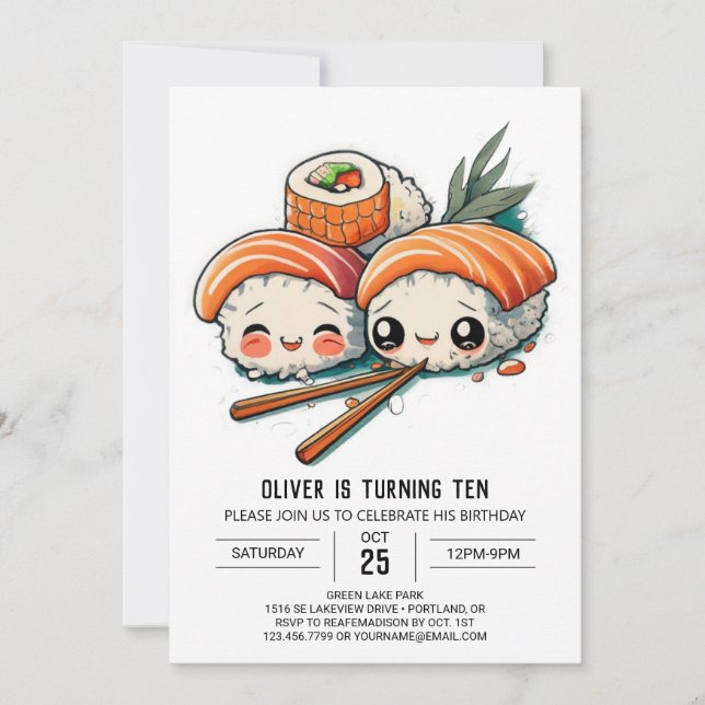 Invitation Anniversaire de enfant d'aventure sushi personnali (Devant)