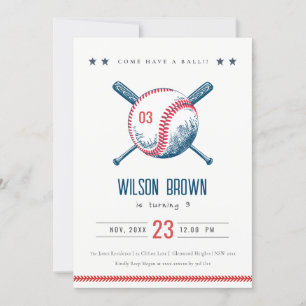 Invitation Anniversaire de enfant de baseball rouge de la Mar