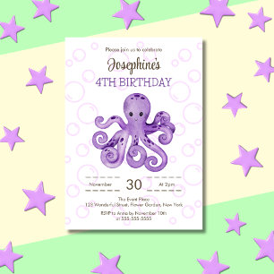 Invitation Anniversaire de enfant de bulle violet octopus mig